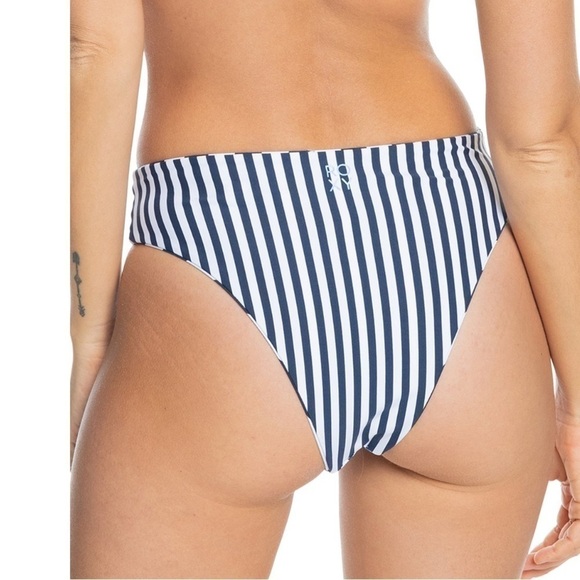 ROXY Juniors Paradise Reversible Bikini Bottoms Navy White Parallel XL New - Picture 4 of 16
